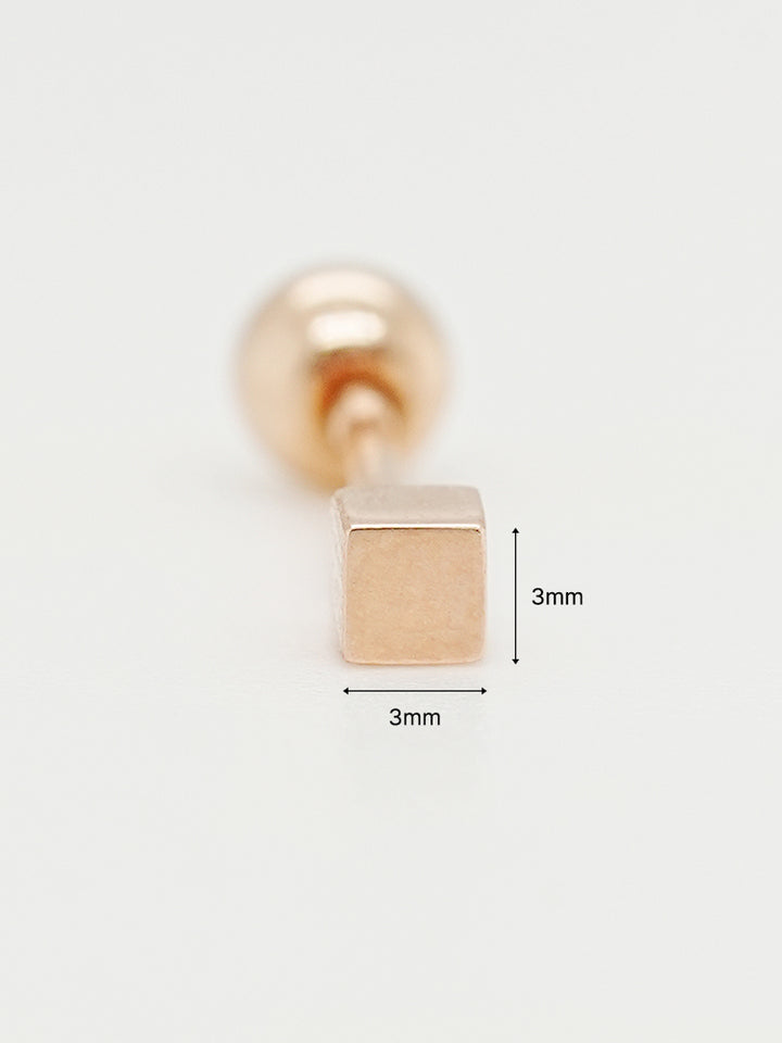 14K Solid Gold Micro Cube Box Cartilage Earring 20G