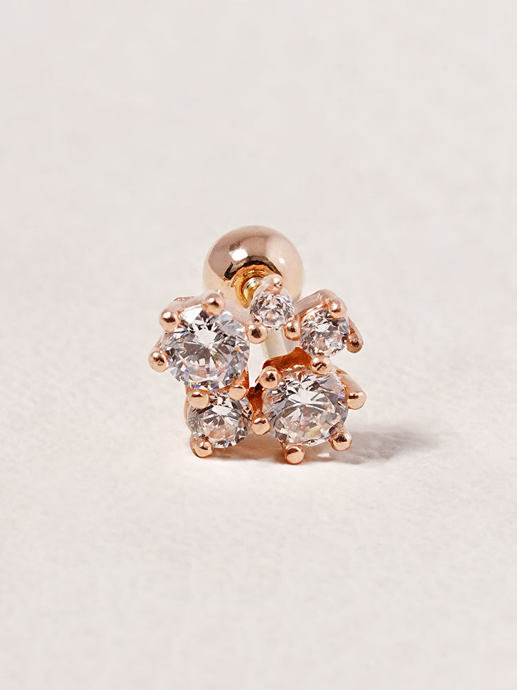 14K Solid Gold Moissanite Dia Five Sparkle Cartilage Earring 20G