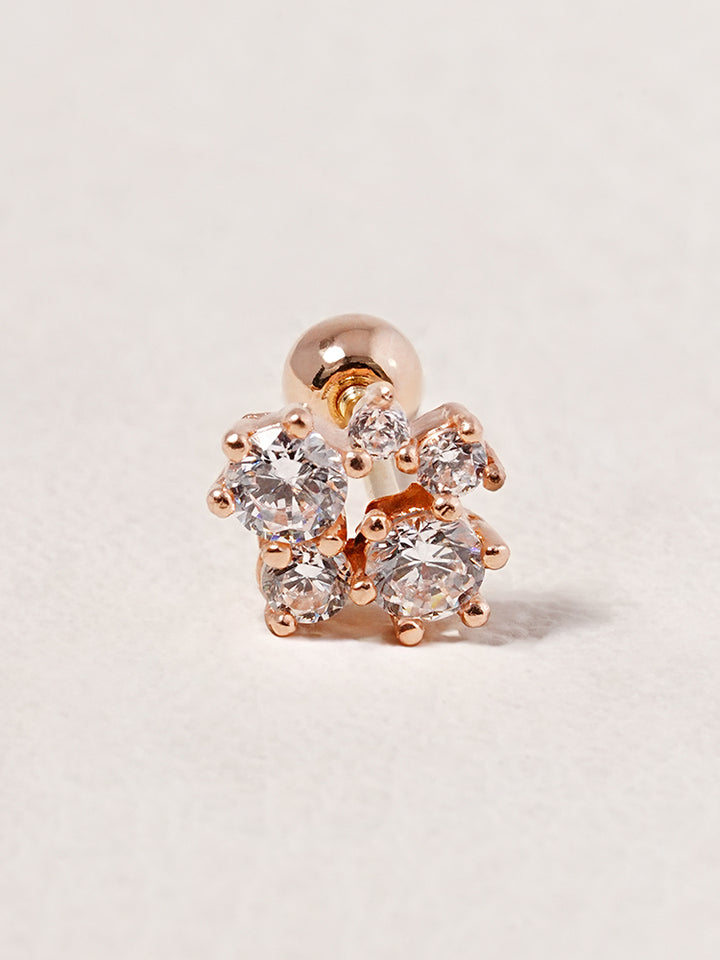 14K Solid Gold Moissanite Dia Five Sparkle Cartilage Earring 20G