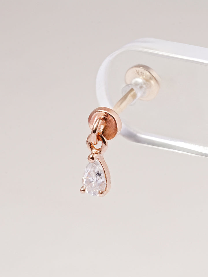 14K Solid Gold Moissanite Dia Teardrop Drop Internally Threaded Labret Piercing 20G