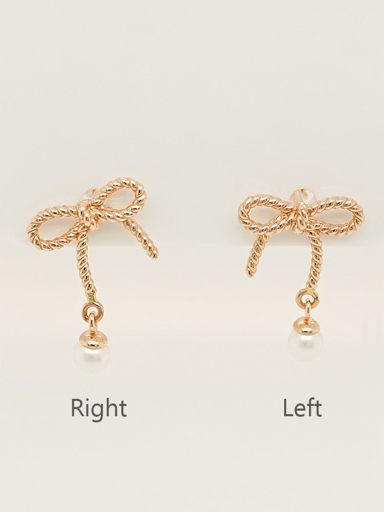 14K Gold Rose Ribbon Freshwater Pearl Drop Cartilage Earring 18G16G