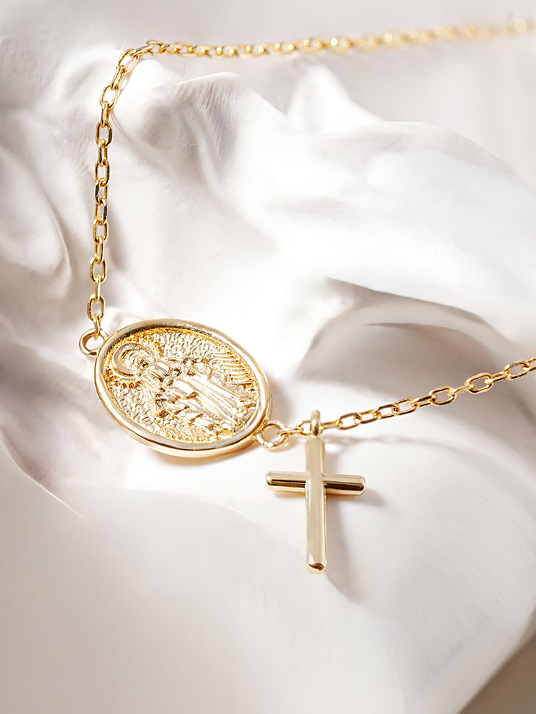 14K Saint Drop Cross Bracelet