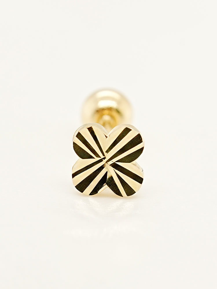 14K Solid Gold Shining Clover Cutting Cartilage Earring 20G
