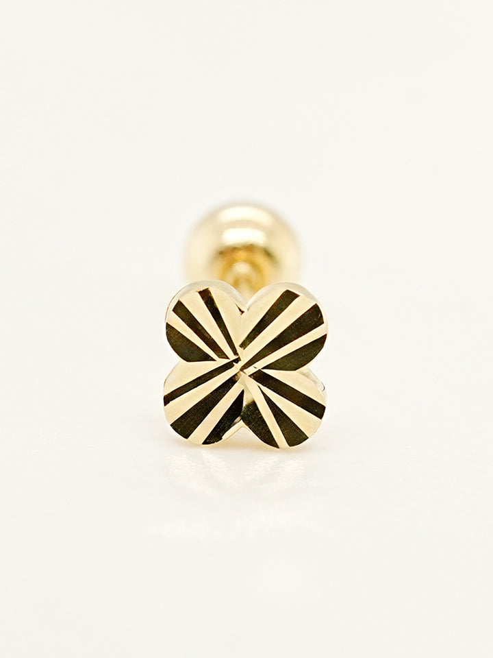 14K Solid Gold Shining Clover Cutting Cartilage Earring 20G