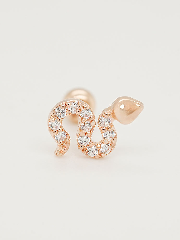 14K Solid Gold Bling Snake Cubic Cartilage Earring 20G