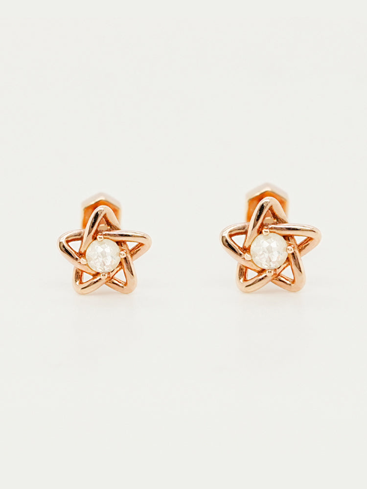 14K Solid Gold Star Line Rough Diamond Cartilage Earring 18G