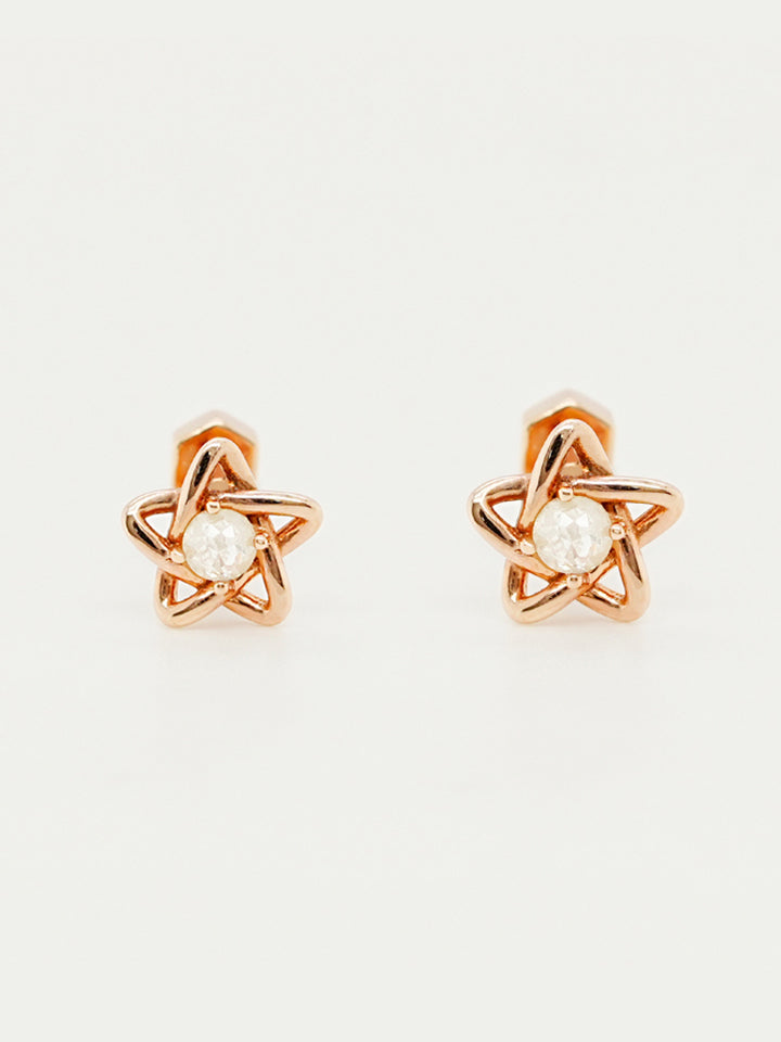 14K Solid Gold Star Line Rough Diamond Cartilage Earring 18G