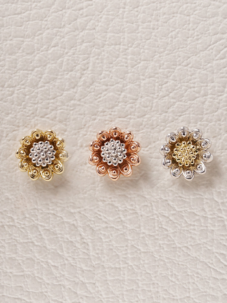 14K Solid Gold Sunflower Bloom Cartilage Earring 18G16G