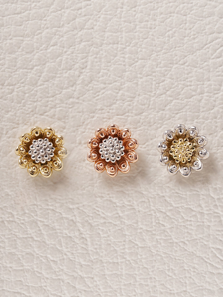 14K Solid Gold Sunflower Bloom Cartilage Earring 18G16G