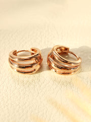 14K Gold Bold Triple Lines Hoop Earring