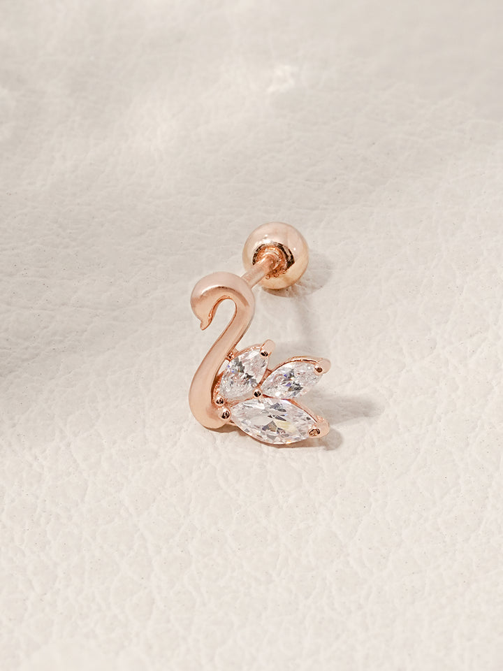 14K Solid Gold Cubic Swan Silhouette Cartilage Earring 20G