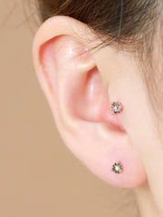 14K Gold Bubble Opal CZ Ball Cartilage Earring 18G16G