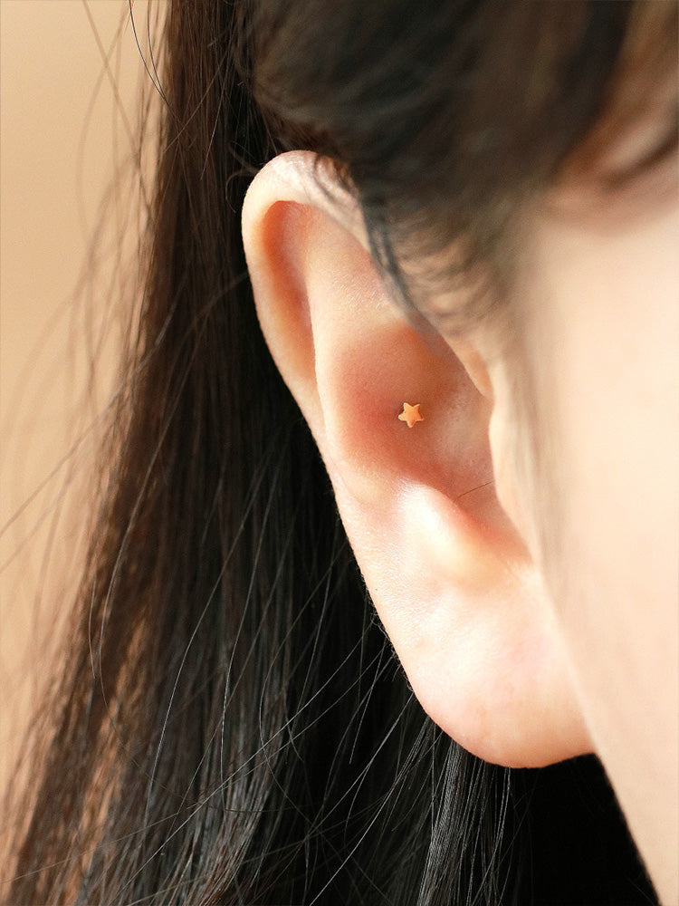 14K Solid Gold Tiny Heart Star Moon Internally Threaded Labret Piercing 20G