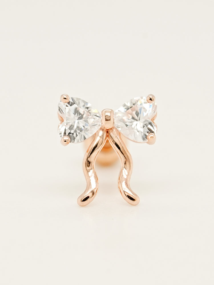 14K Solid Gold Balletcore Cubic Ribbon Cartilage Earring 20G