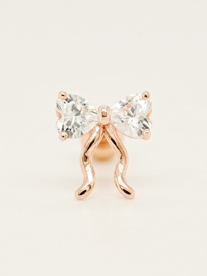 14K Solid Gold Balletcore Cubic Ribbon Cartilage Earring 20G