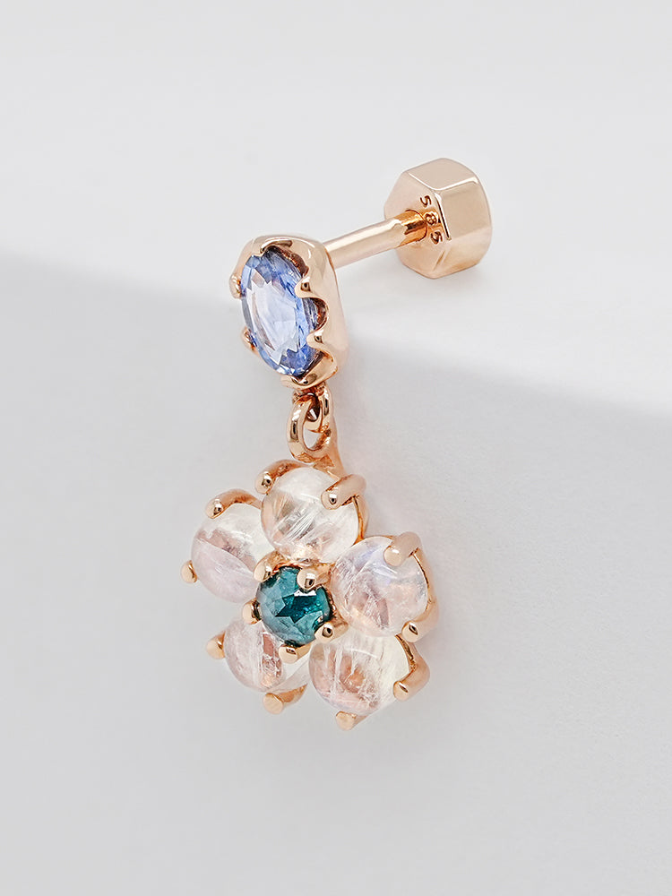 14K Solid Gold Brightening Sapphire Flower Drop Cartilage Earring 18G