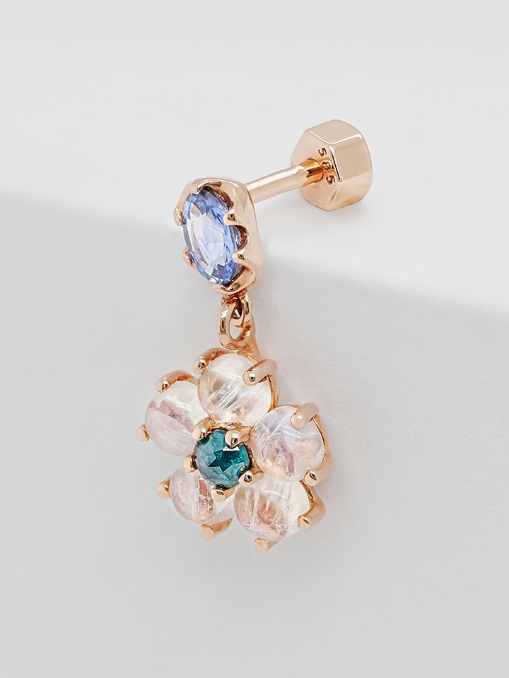 14K Solid Gold Brightening Sapphire Flower Drop Cartilage Earring 18G
