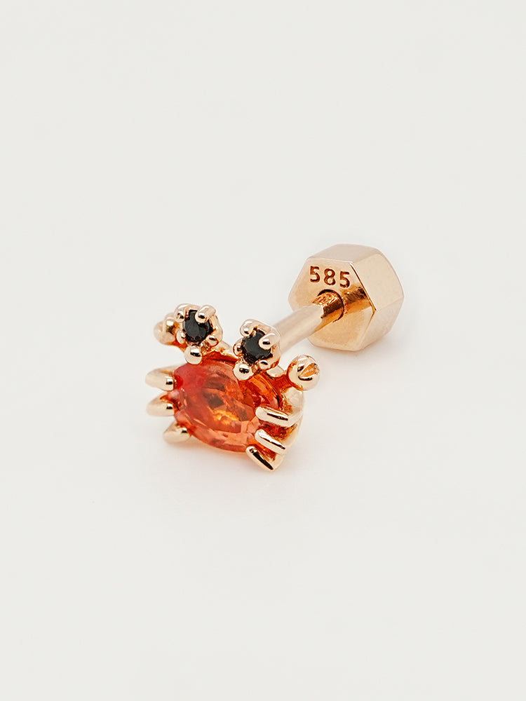 14K Gold Sapphire Sea Crab Cartilage Earring 18G