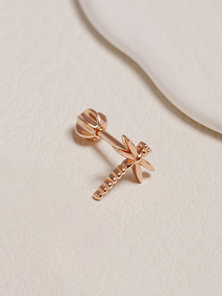 14K Solid Gold Flat Dragonfly Cartilage Earring 18G16G