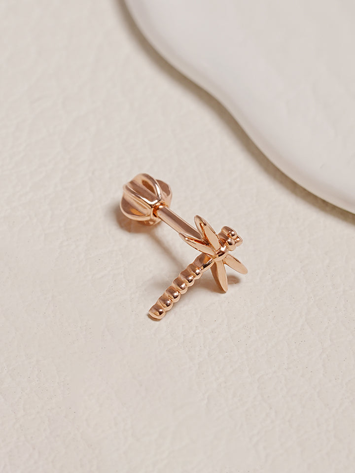 14K Solid Gold Flat Dragonfly Cartilage Earring 18G16G