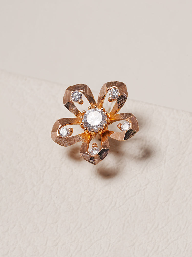 14K Solid Gold Glossy Cubic Flower Cutting Cartilage Earring 20G18G