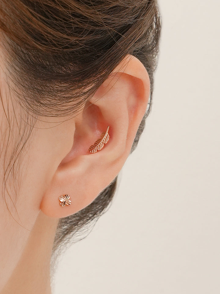 14K Solid Gold Golden Feather Cartilage Earring 18G