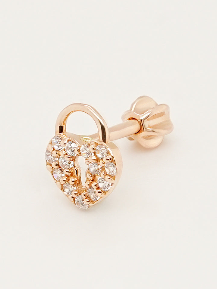 14K Gold Heart Love Lock Cartilage Earring 18G16G