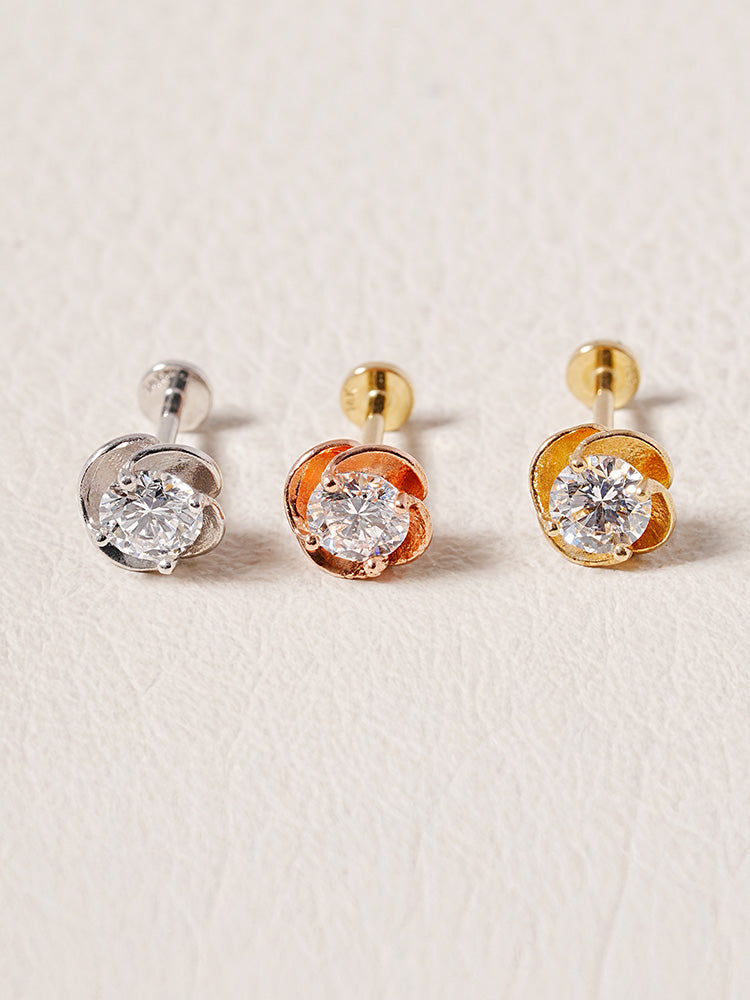 14K Solid Gold Lab Diamond Rose Internally Threaded Labret Piercing 20G