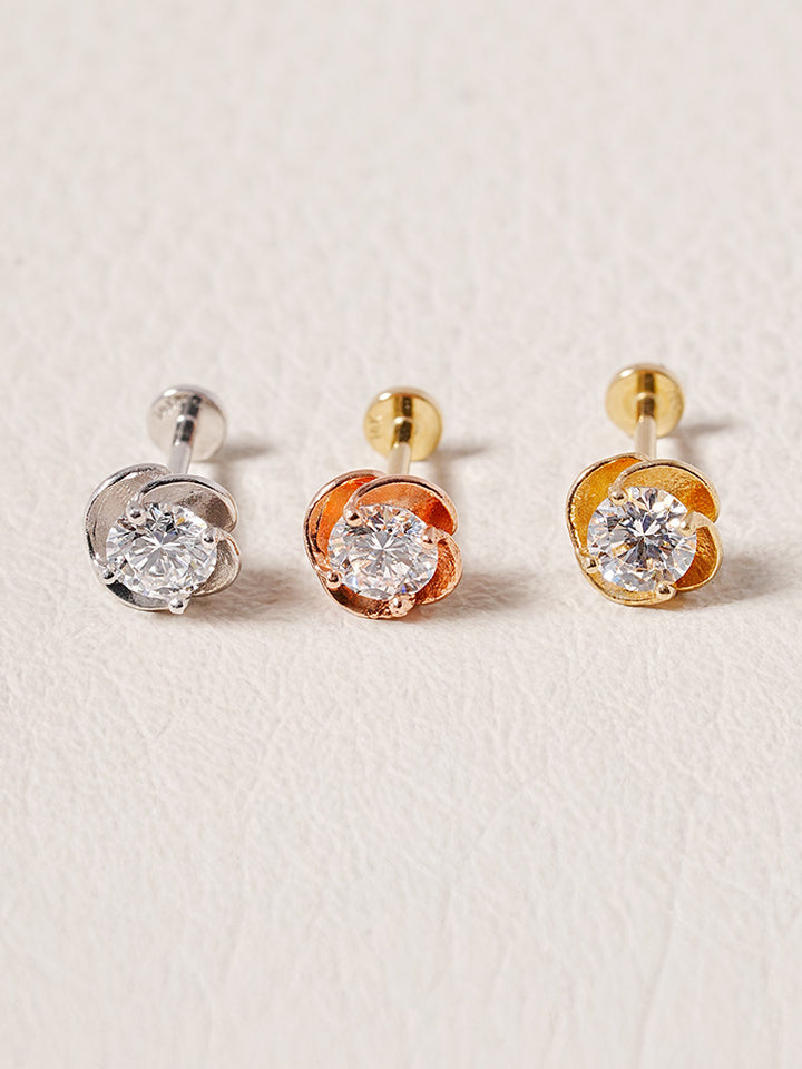 14K Solid Gold Lab Diamond Rose Internally Threaded Labret Piercing 20G