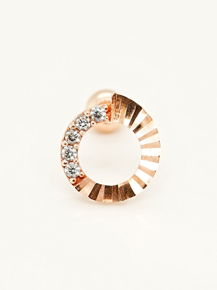 14K Solid Gold Jackpot Round Cut Cubic Cartilage Earring 20G