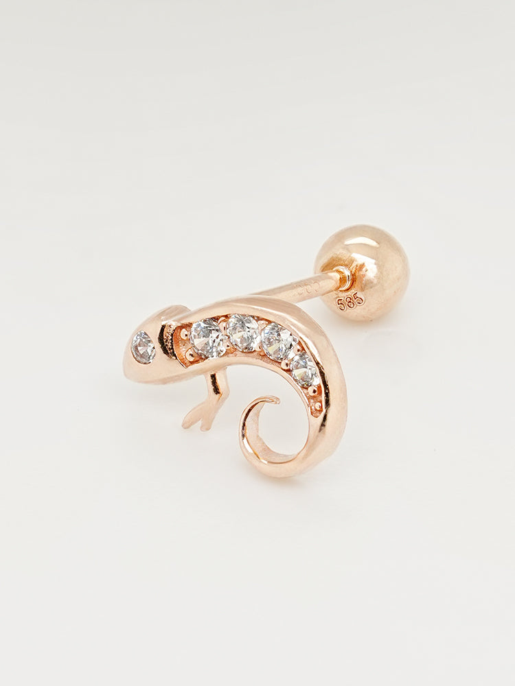 14K Solid Gold Kitsch Lizard Cubic Cartilage Earring 20G
