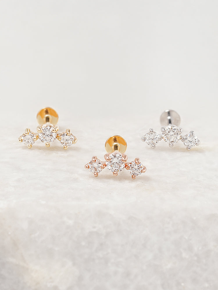 14K Solid Gold Lab Diamond Twinkle Crown Internally Threaded Labret Piercing 20G