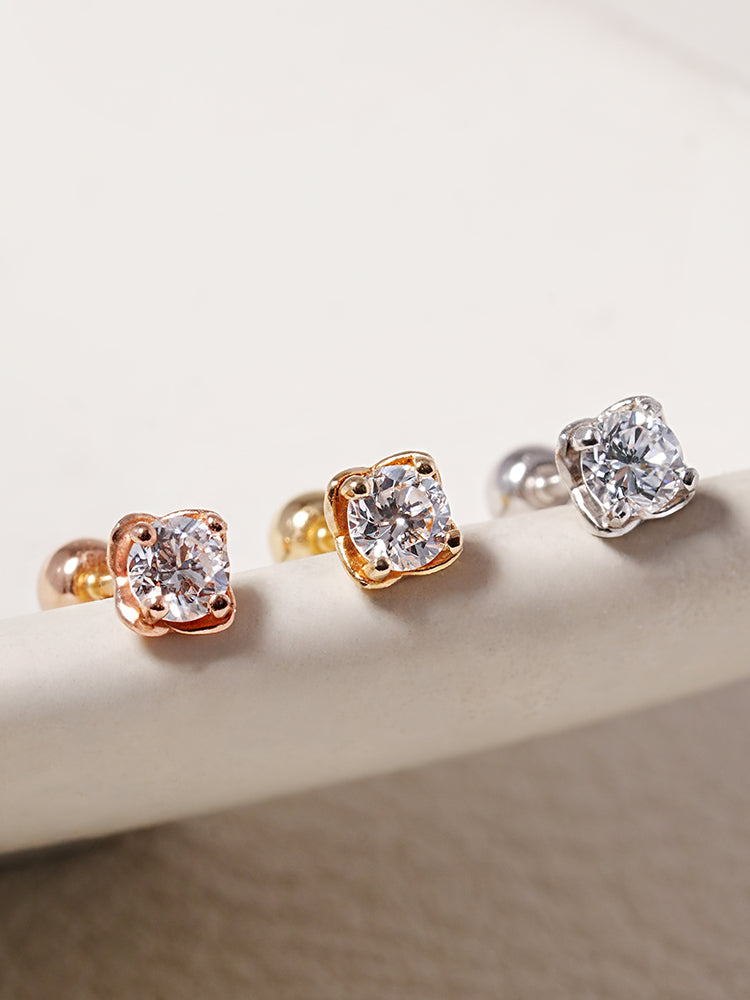 14K Solid Gold Lab Diamond Classic Square Cartilage Earring 20G18G16G