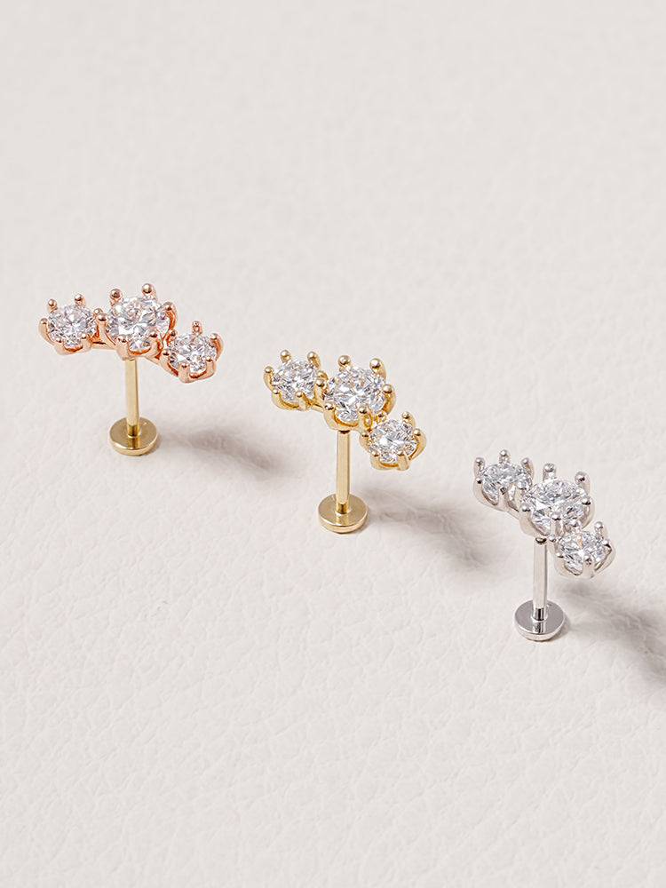 14K Solid Gold Lab Diamond Lumiere Internally Threaded Labret Piercing 20G