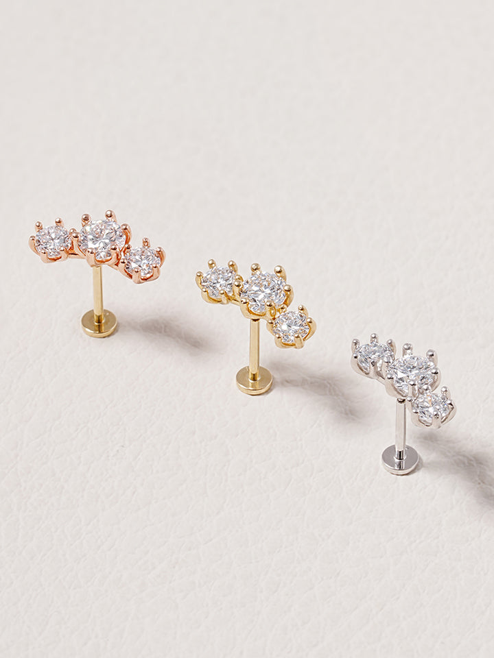 14K Solid Gold Lab Diamond Lumiere Internally Threaded Labret Piercing 20G