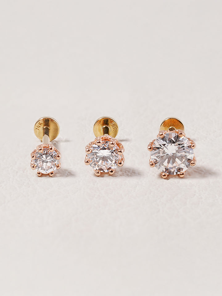 14K Solid Gold Lab Diamond Queen's Bloom Internally Threaded Labret Piercing 20G