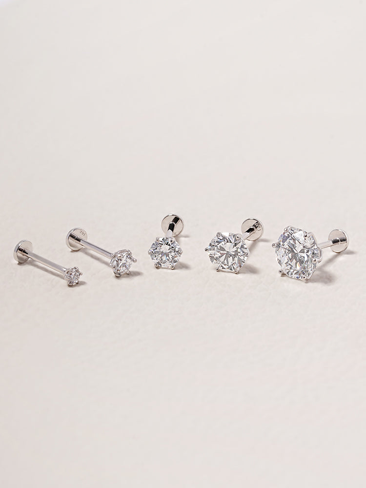 14K Solid Gold Lab Diamond Shine Classic Internally Threaded Labret Piercing 20G