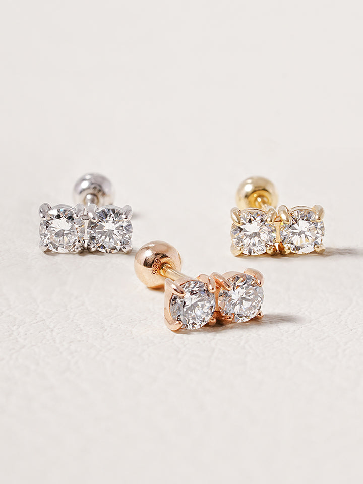14K Solid Gold Lab Diamond Twin Stud Cartilage Earring 20G18G16G