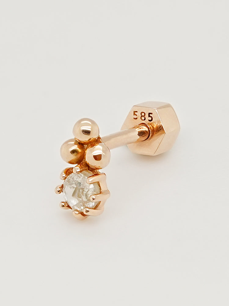 14K Solid Gold Labien Rough Diamond Cartilage Earring 18G