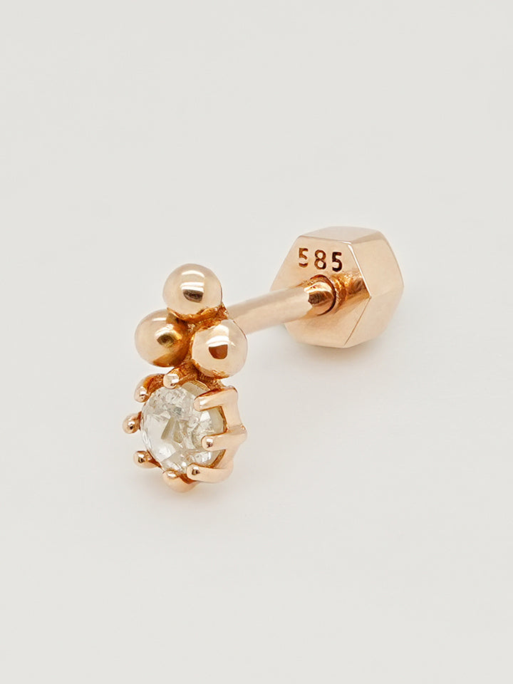 14K Solid Gold Labien Rough Diamond Cartilage Earring 18G