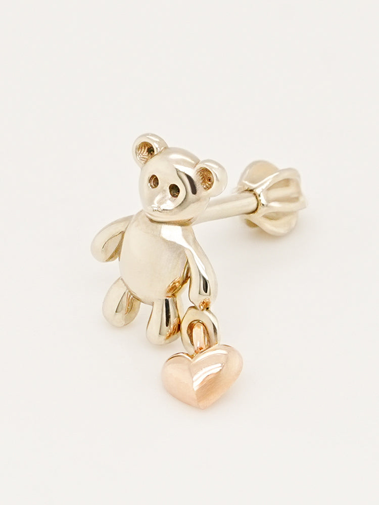14K Gold Love Heart Bear Cartilage Earring 18G16G