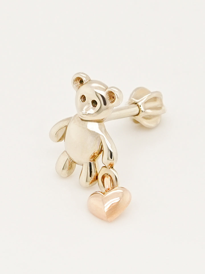 14K Gold Love Heart Bear Cartilage Earring 18G16G