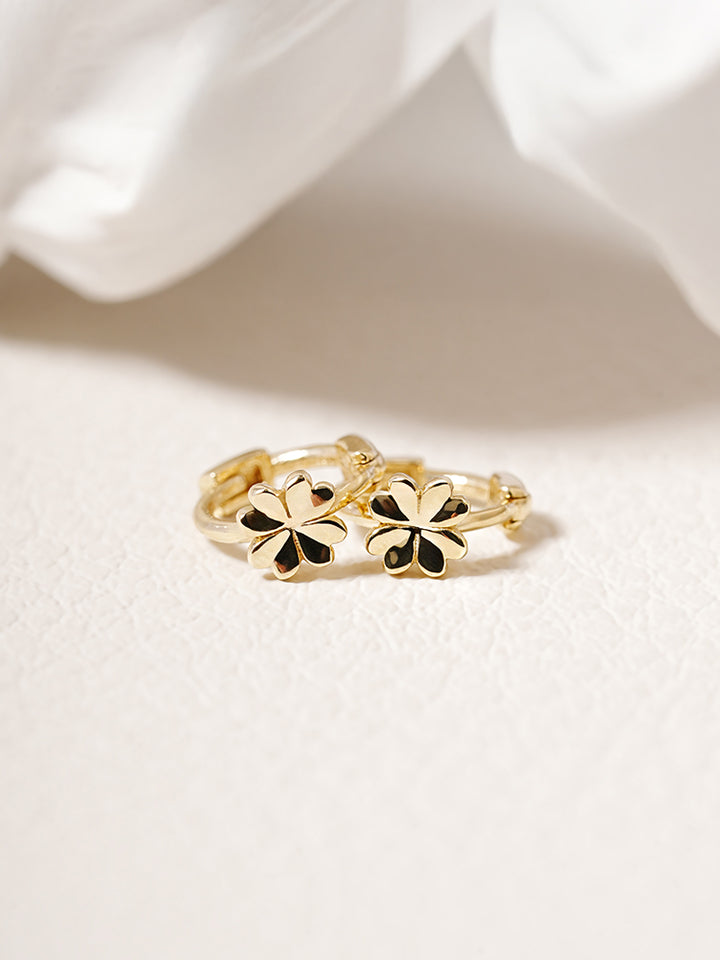 14K 18K Solid Gold Lucky Clover Mini Flower Cartilage Hoop Earring