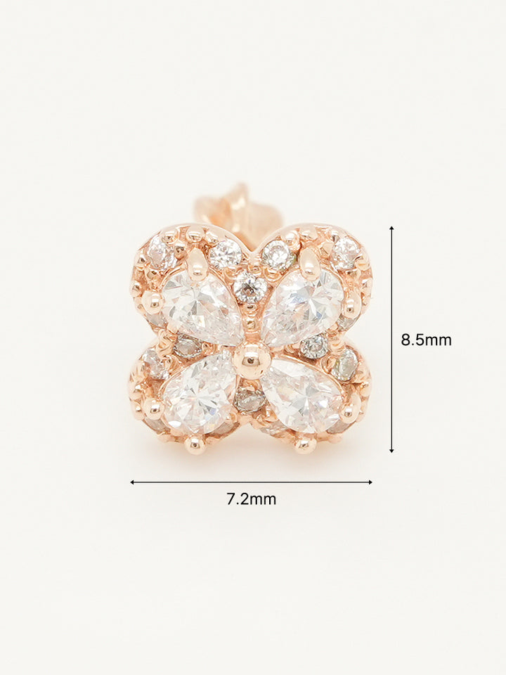 14K Gold Lucky Clover Cartilage Earring 18G16G