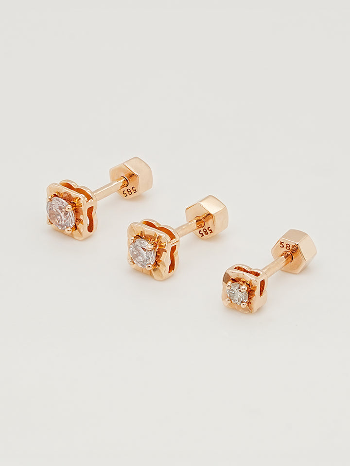 14K Gold Lumilight Golden Square Diamond Cartilage Earring 18G