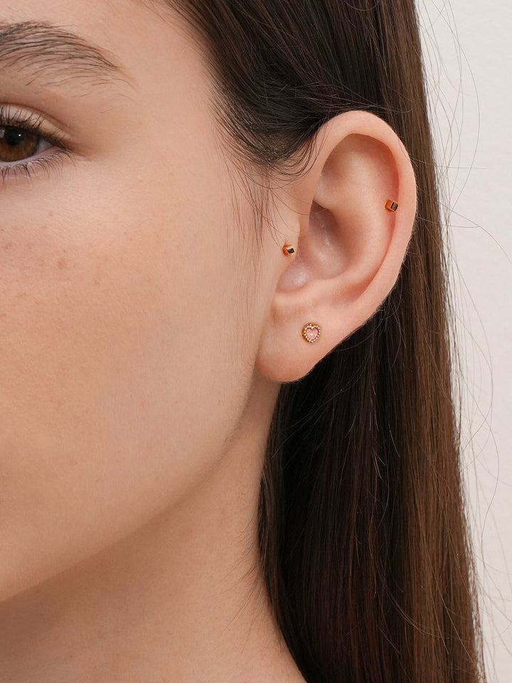 14K Solid Gold Micro Cube Box Cartilage Earring 20G