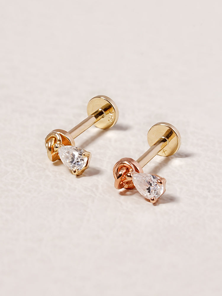 14K Solid Gold Moissanite Dia Teardrop Drop Internally Threaded Labret Piercing 20G