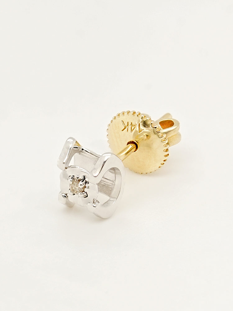 14K 18K Solid Gold Platinum Frame Diamond Stud Earring