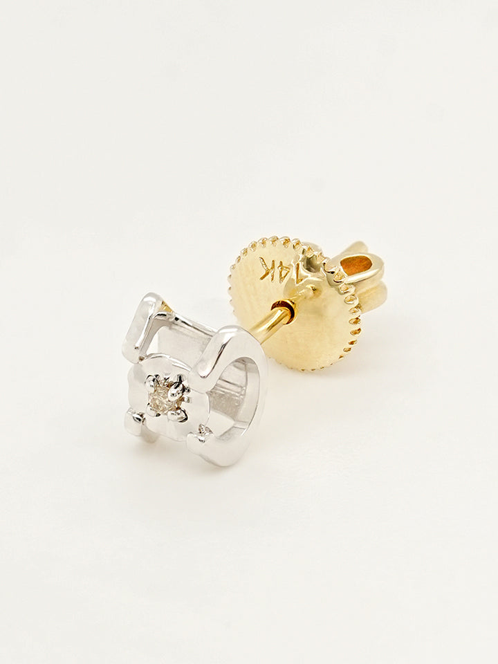 14K 18K Solid Gold Platinum Frame Diamond Stud Earring