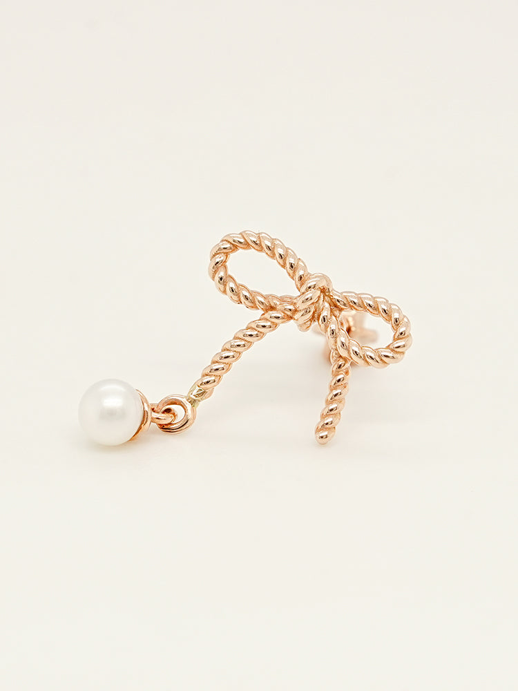 14K Gold Rose Ribbon Freshwater Pearl Drop Cartilage Earring 18G16G